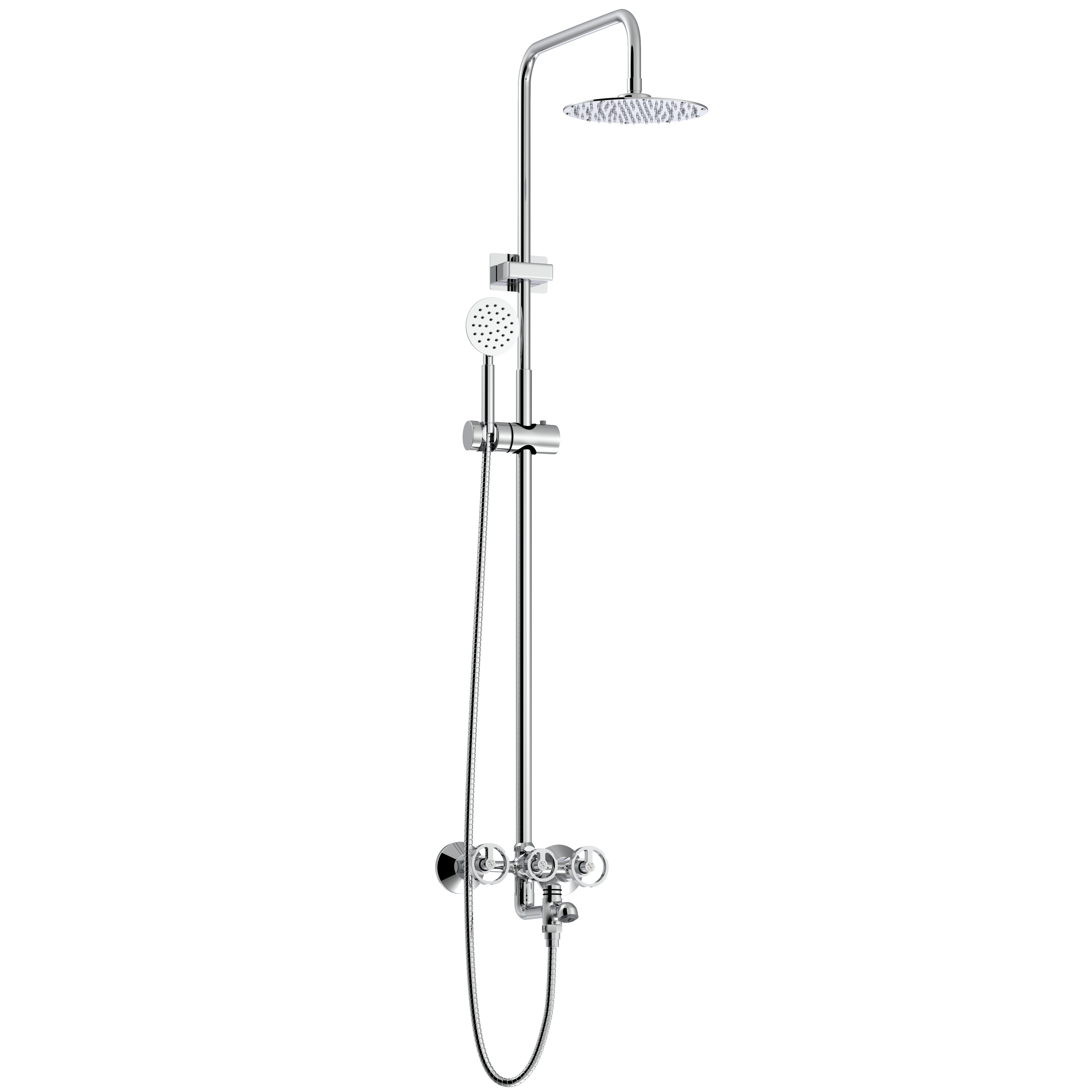 3-in-1 Wall Mixer Panel Set – SS Aston Ultra Slim Round 8" with SS Aston Hand Shower Round