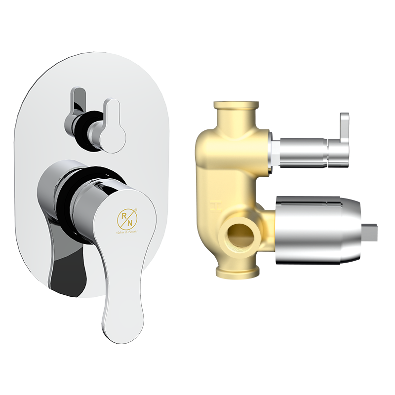 4 Way Sungle Lever Expose Part Kit | 4 Way Concealed Diverter Body 40mm (2 Inlet 2 Outlet) Combined Set