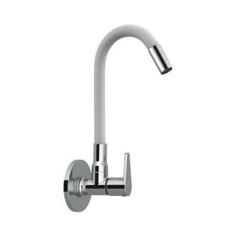 Sink Cock With Flange & White Flexible Spout